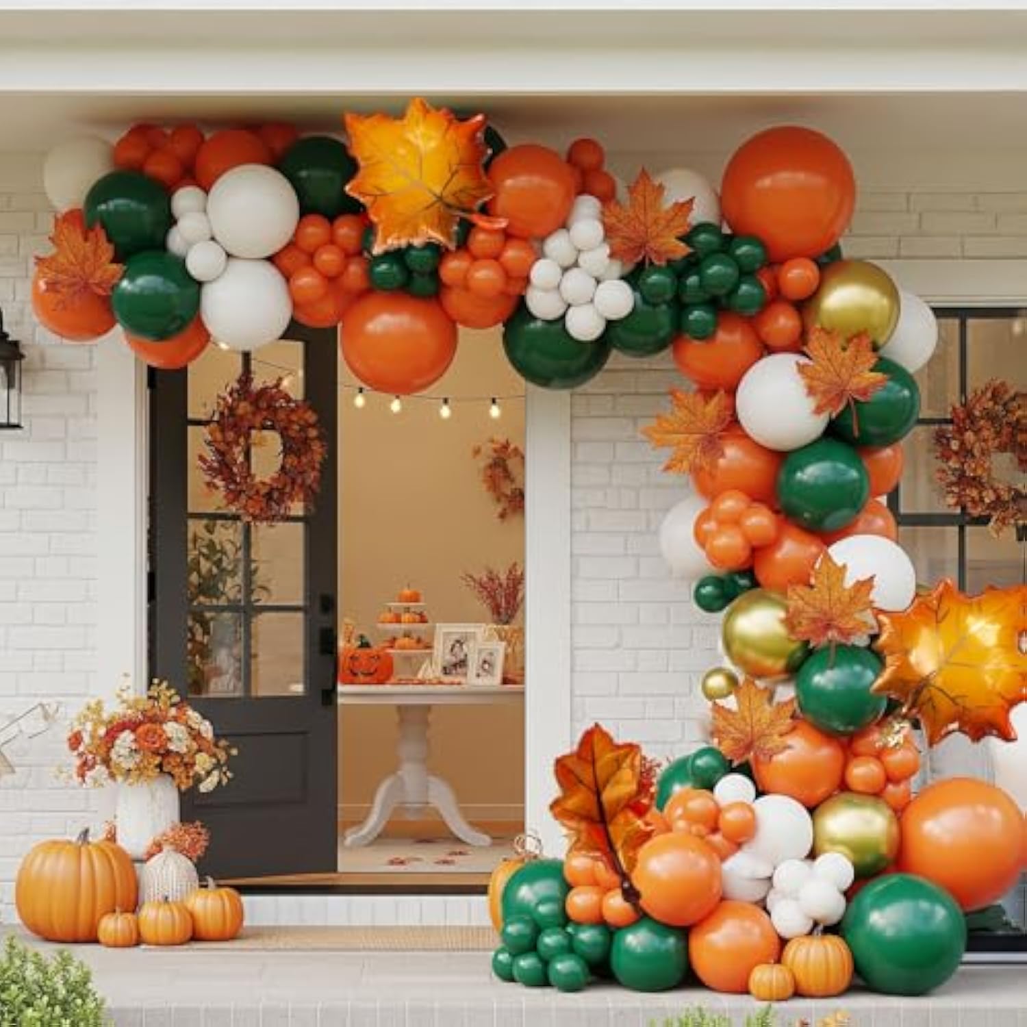 132PCS Fall Balloon Arch Orange Gold Green White Garland Baby Shower Decor