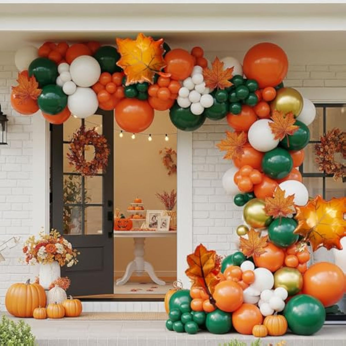 132PCS Fall Balloon Arch Orange Gold Green White Garland Baby Shower Decor