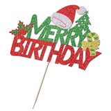 Merry Birthday Cake Topper,New Year Christmas Holiday Party Supplies,Red & Green Glitter Christmas Cake Decorations?Winter Holiday Cake Picks-Christmas Birthday Party Supplies(Birthday 2)