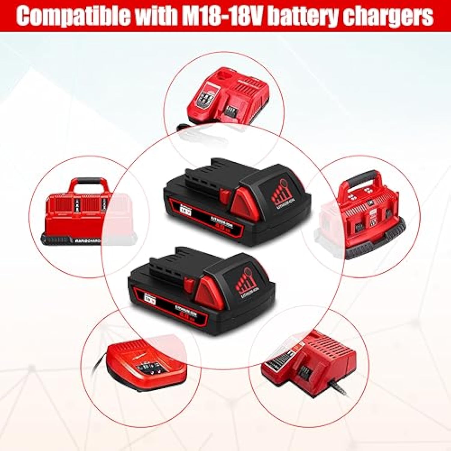 2 Pack 18V 4.0Ah 48-11-1820 Compact Battery With Charger Kit Replacement For Milwaukee 18V M18 Battery And Charger 48-59-1812 Xc 2.0 Ah 1.5 Ah 3.0 Ah 18V Lithium Battery And Charger Combo