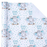 Baby Boy Wrapping Paper - Mini Roll - 17 Inch X 33 Feet - Adorable Blue Elephant Design For Baby Shower, Party, Holiday