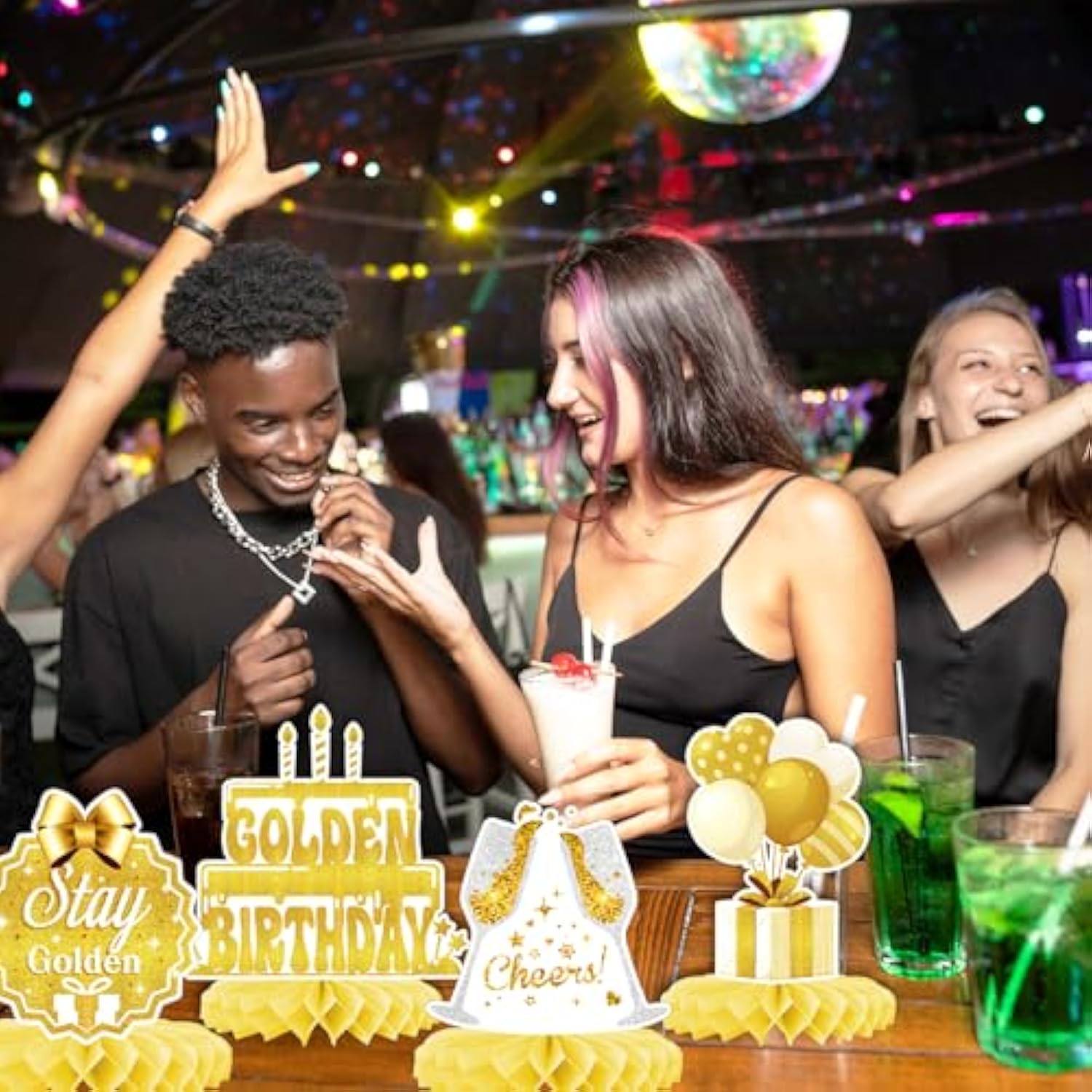 Golden Birthday Party Decorations, Gold Glitter Stay Golden Honeycomb Centerpieces For Women Men Golden Birthday Party Decorations Supplies Accessories Favors Gift