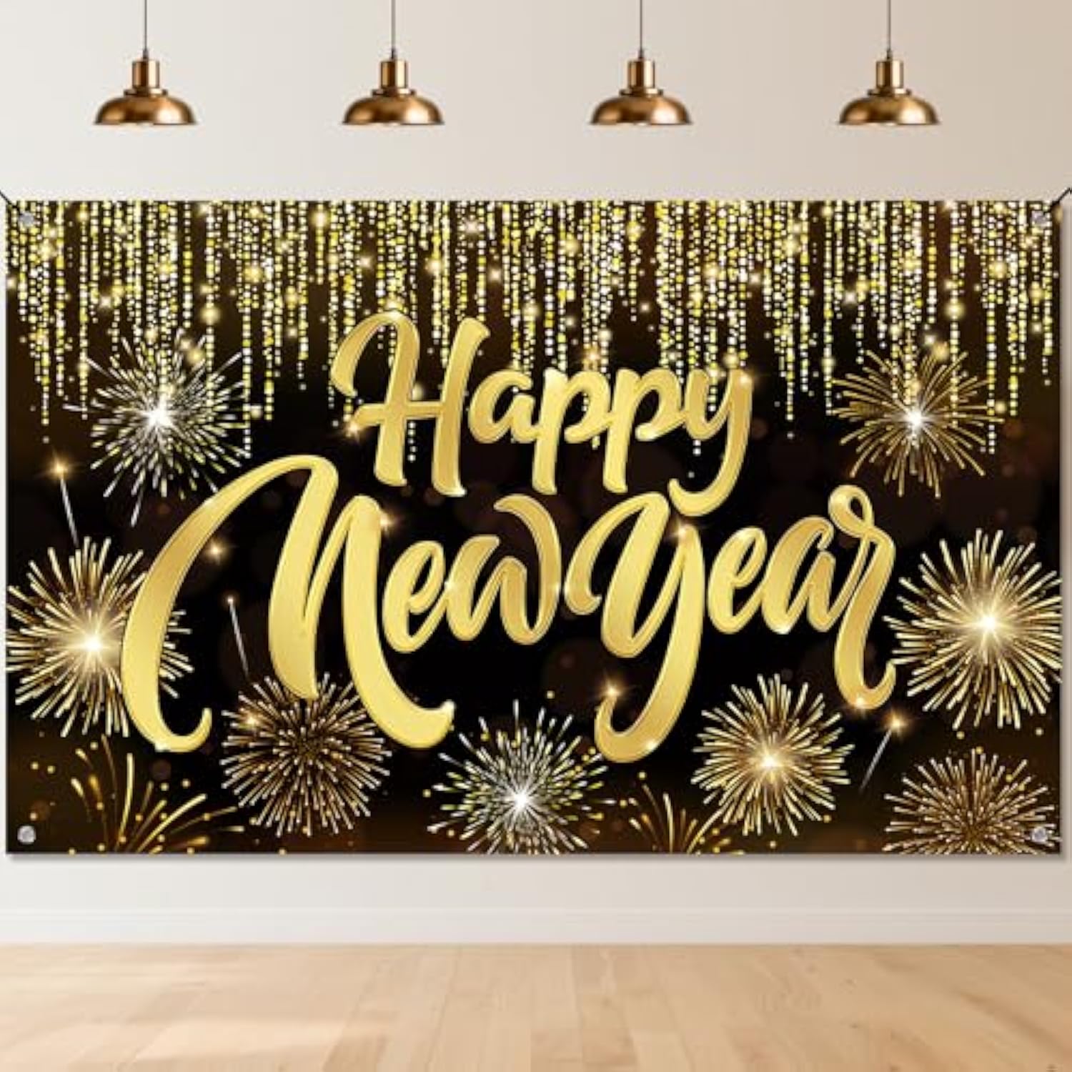 Happy New Year 2026 Banner 71x44in Firework Party Backdrop