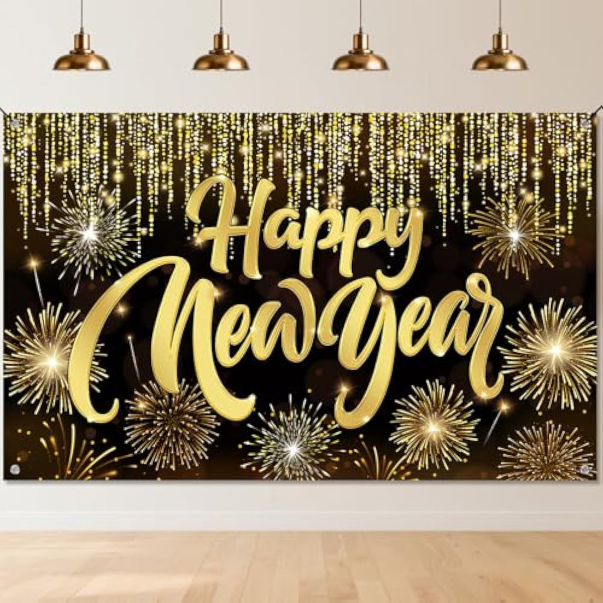 Happy New Year 2026 Banner 71x44in Firework Party Backdrop