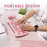 Perixx PERIDUO-715 Wireless Mini Keyboard and Mouse Set - Cute Cat-Like Design - Pink Candy Colors - Type-C Adapter - US English