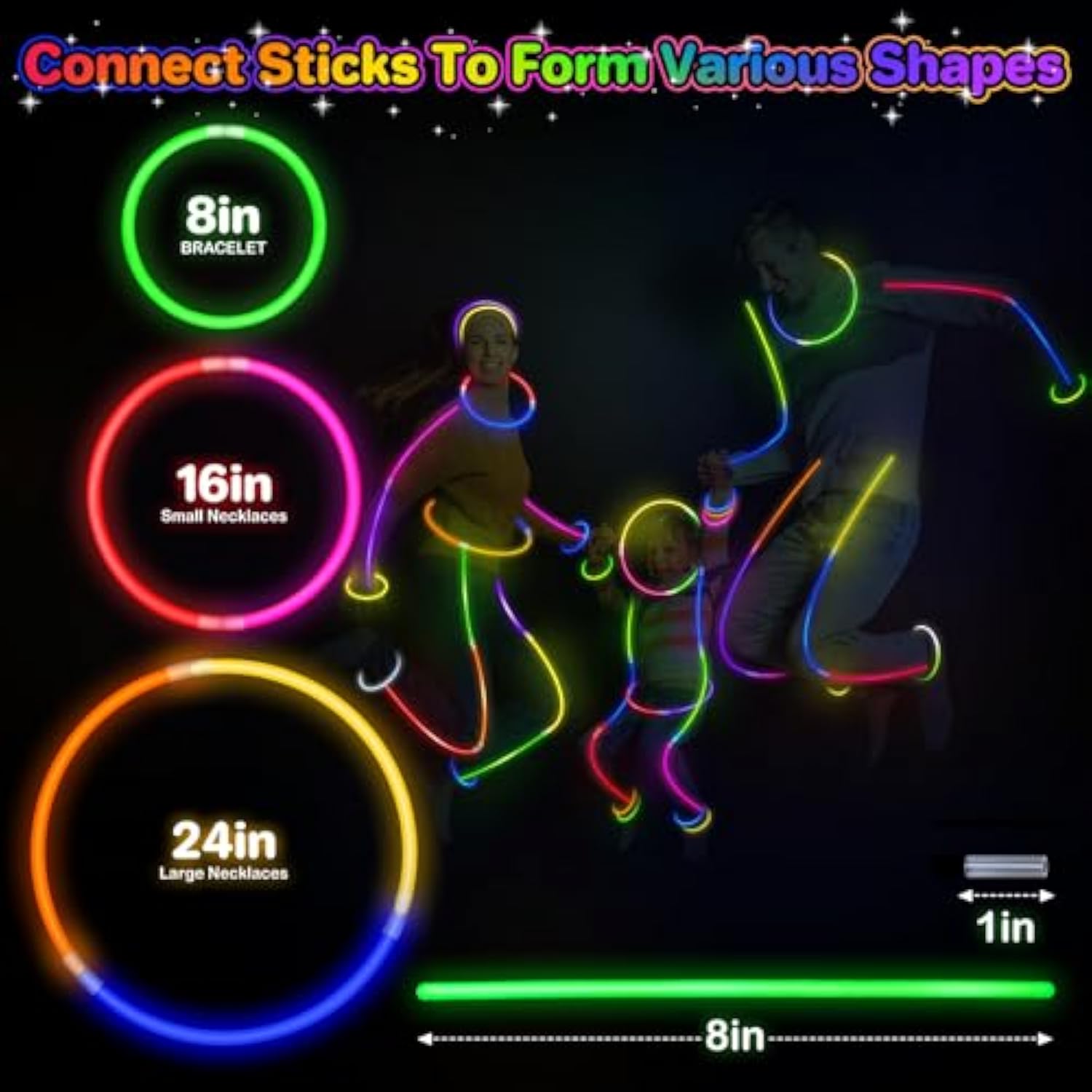 100 Pcs Glow Sticks Bulk Party Favors, 8" Glow In The Dark Party Supplies, Light Sticks For Party Favors Glow Necklaces And Bracelets For Kids Or Adults