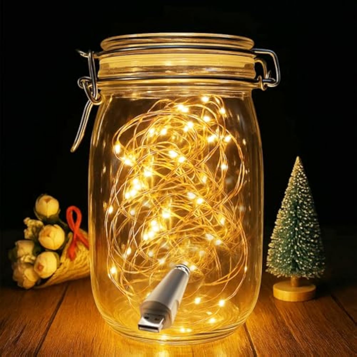 Rechargeable Fairy Lights - 7Ft 20 Led String Lights, Usb Rechargeable Battery Operated Twinkle Light For Mason Jars Wed