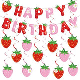 50pcs Strawberry Birthday Decor – Banner & Swirls for Girl's Party or Shower