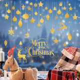 Golden Glitter Merry Christmas Wall Stickers With Reindeer, Metallic Xmas Wall Arts Removable Wall Decor For Holiday Party, Living Room, Restaurant