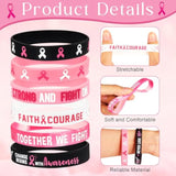 30 Pcs Breast Cancer Awareness Silicone Bracelets With Pink Ribbon, Hope Faith Strength Courage Rubber Wristbands Gifts For Women Girls Party Favors Supplies