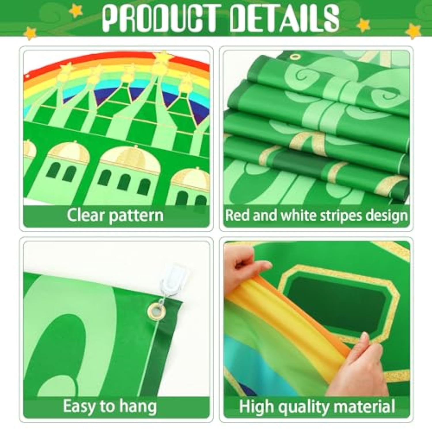 4-piece emerald green castle banner with yellow brick runner for party decor