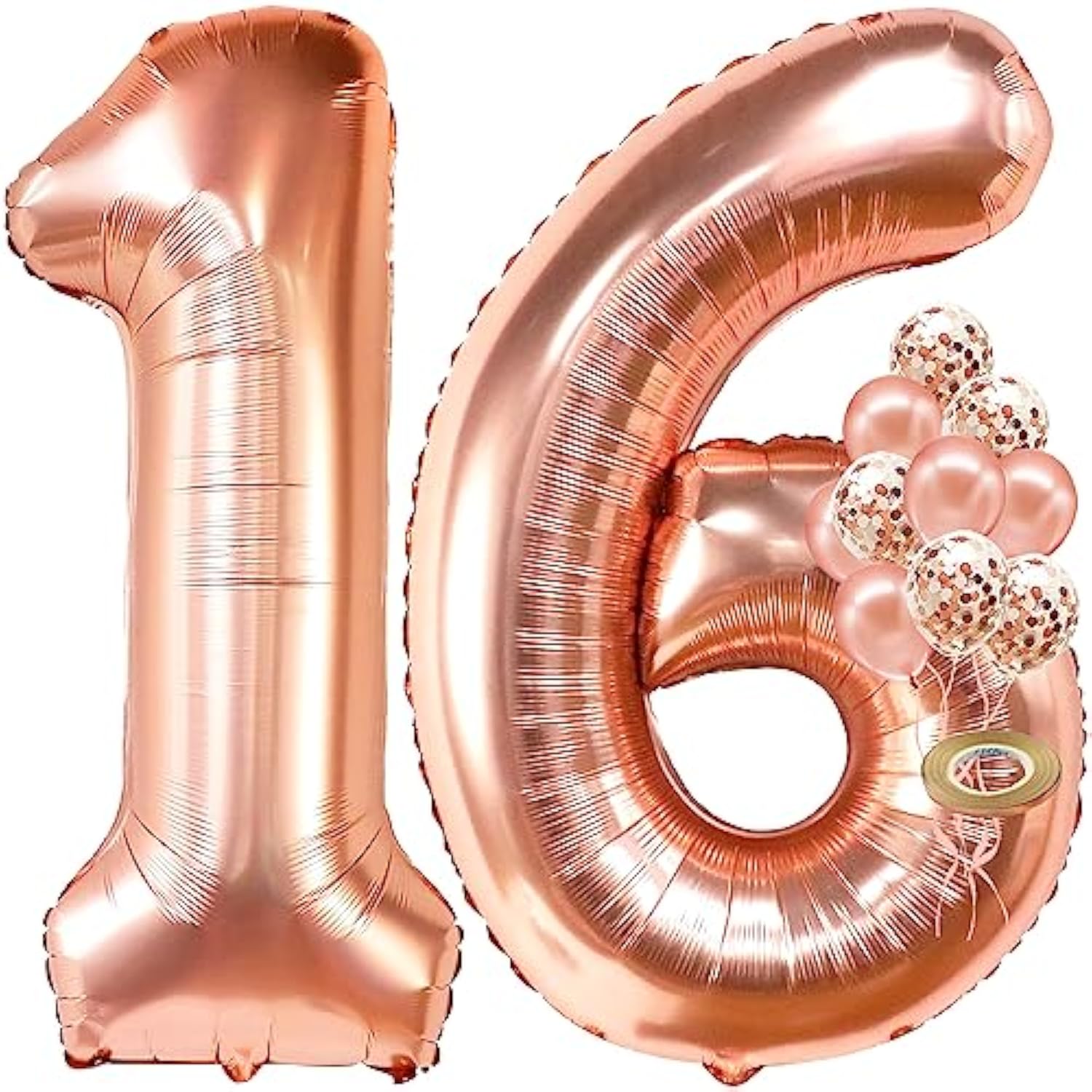 , Rose Gold Sweet 16 Party Decorations - 40 Inch | Rose Gold Sweet 16 Balloons | 16 Rose Gold Balloons Numbers, Confetti Balloons | Birthday Decorations For Girls | Anniversary Decorations