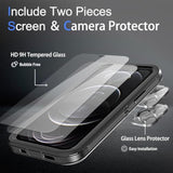 For Iphone 12 Pro Max Case, 2X Glass Screen And Camera Protector, 3 In 1 Heavy Duty Shockproof Drop Protection Stripe Rubber Cover For 12 Pro Max 6.7"-Black