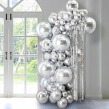 130Pcs Metallic Silver Balloons Different Sizes 18" 12" 10" 5" Chrome Silver Balloon Garland Arch Kit For Graduation Birthday Baby Shower Wedding Anniversary New Year Party Decorations