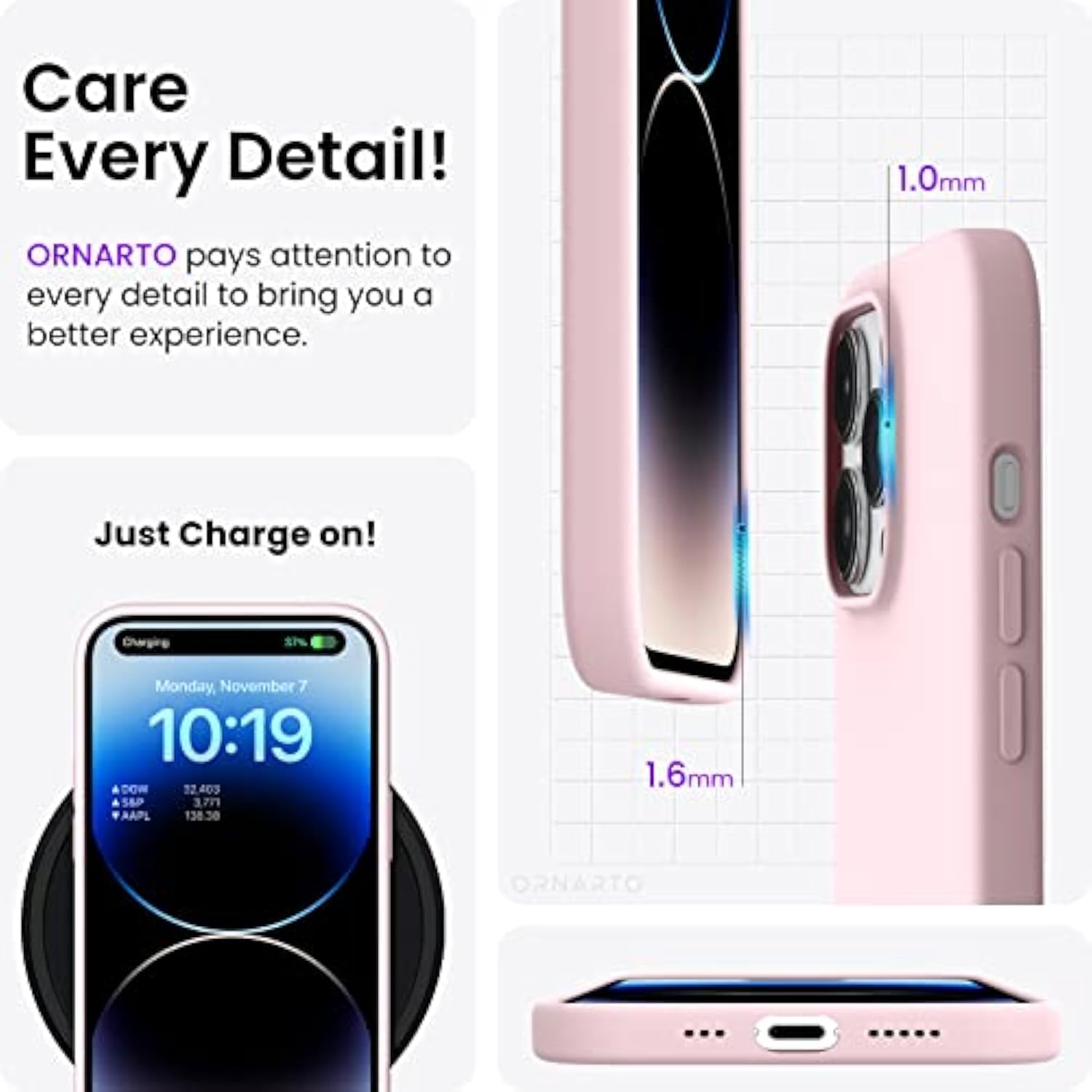 Compatible With 14 Pro Case 6.1, Slim Liquid Silicone 3 Layers Full Covered Soft Gel Rubber Phone Case Protective Cover With Microfiber Lining 6.1 Inch-Chalk Pink