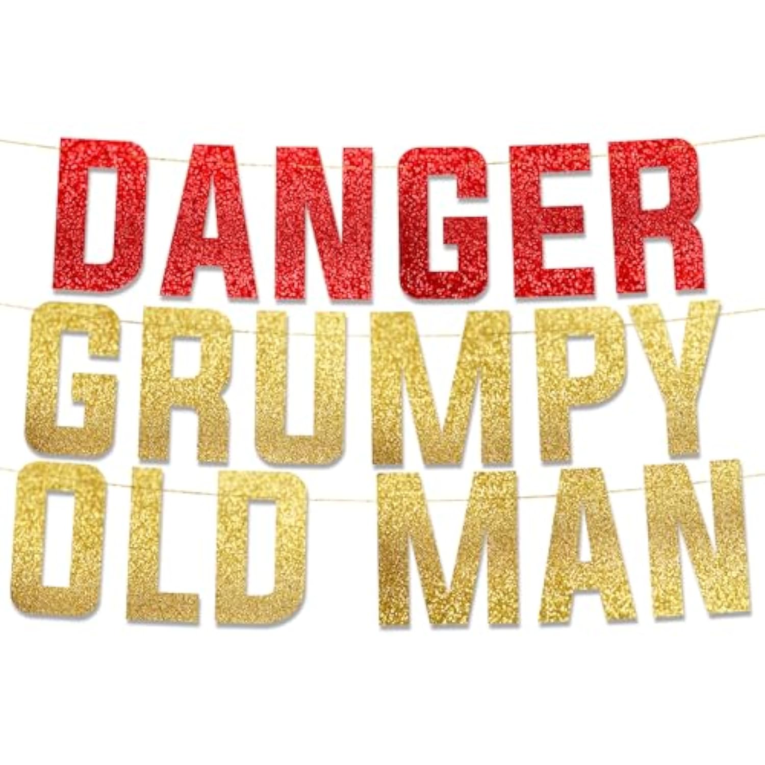 Funny gold glitter "Happy Birthday" banner for men’s milestone and retirement parties