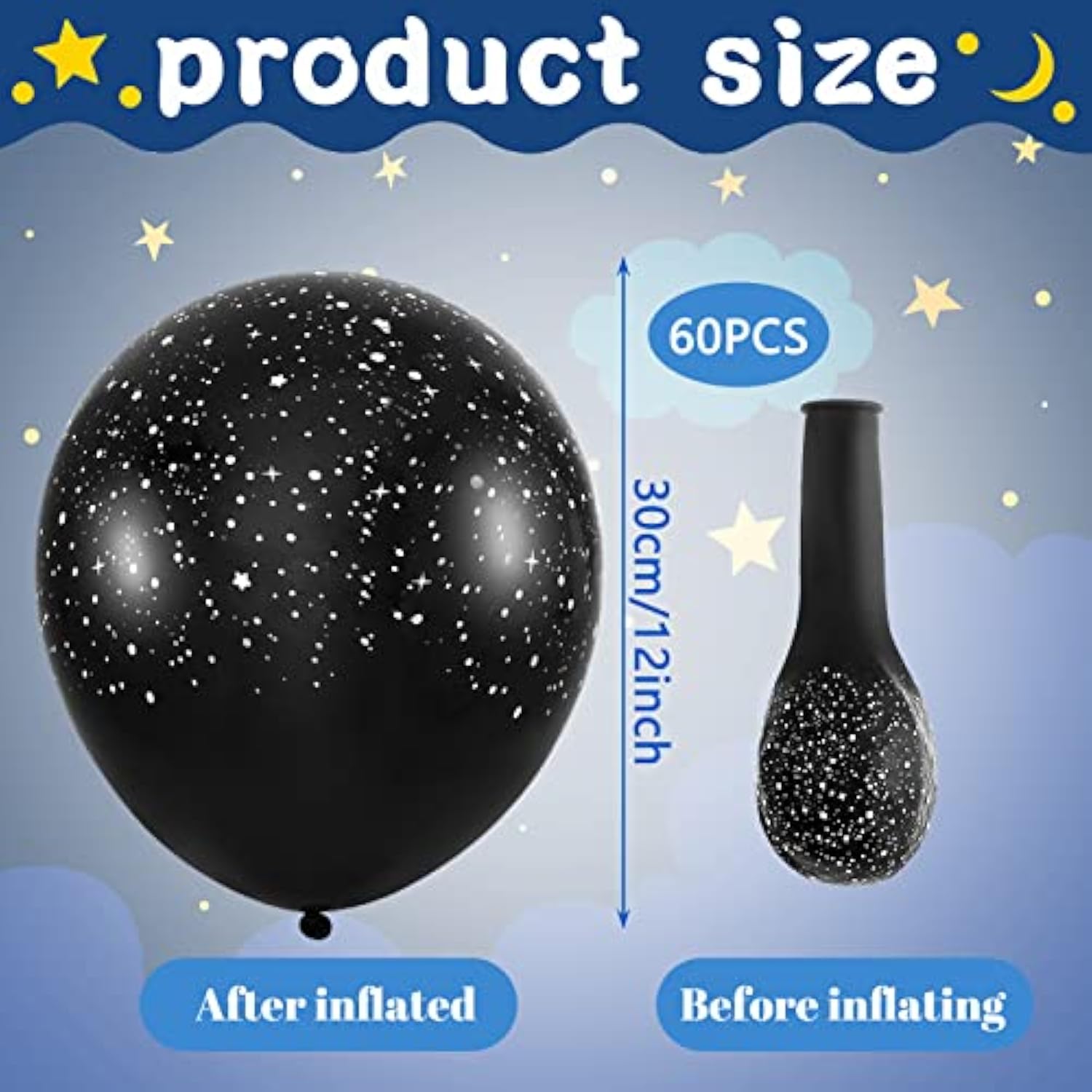 60PCS 12 Inch Galaxy Balloons Outer Space Theme Black Latex for Birthday Party Decor