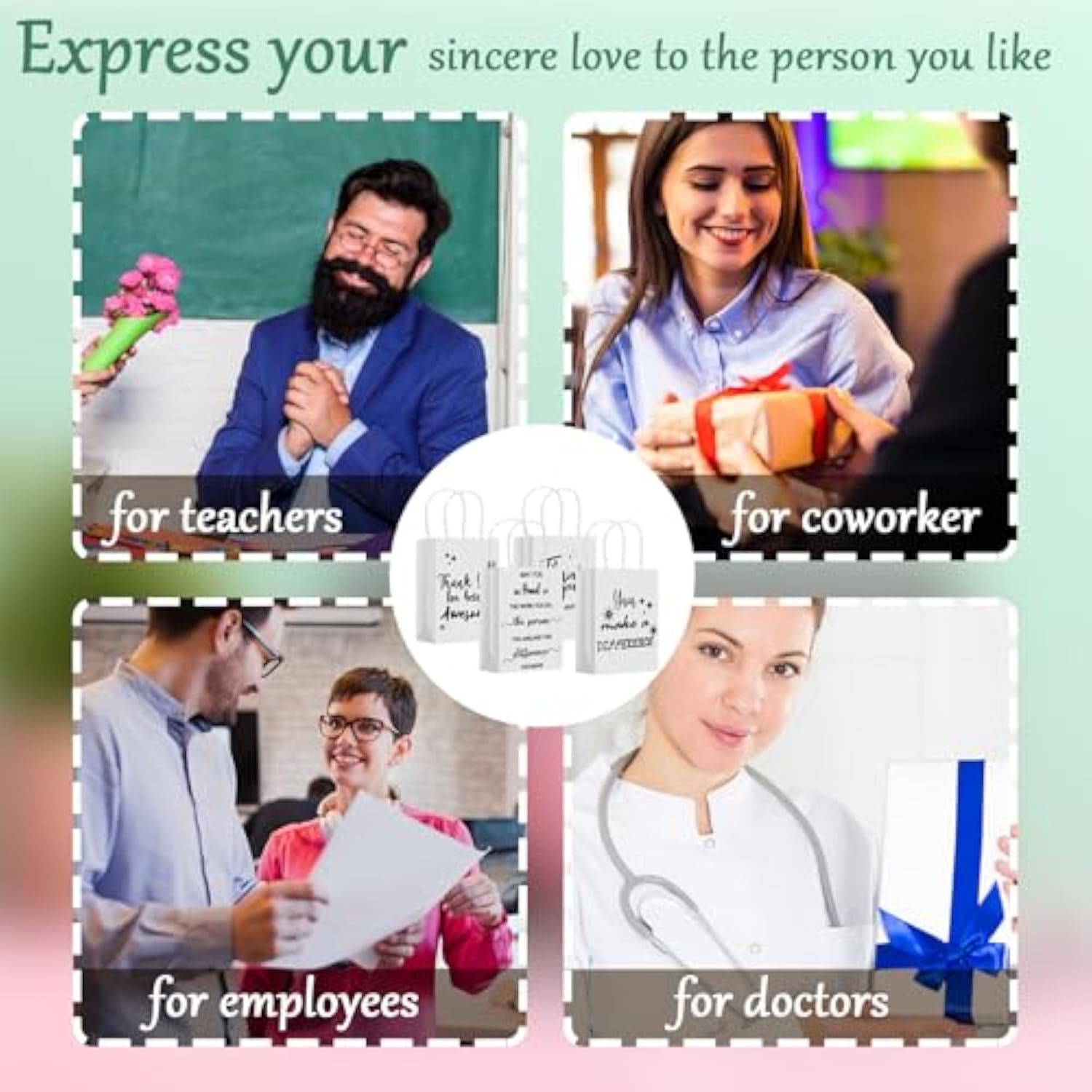 40 Pcs Thank You Gift Bags Bulk For Employee Associate Appreciation Gift Customer Coworker Staff Team Thank You For Being Awesome With Handles(Appreciation,White)