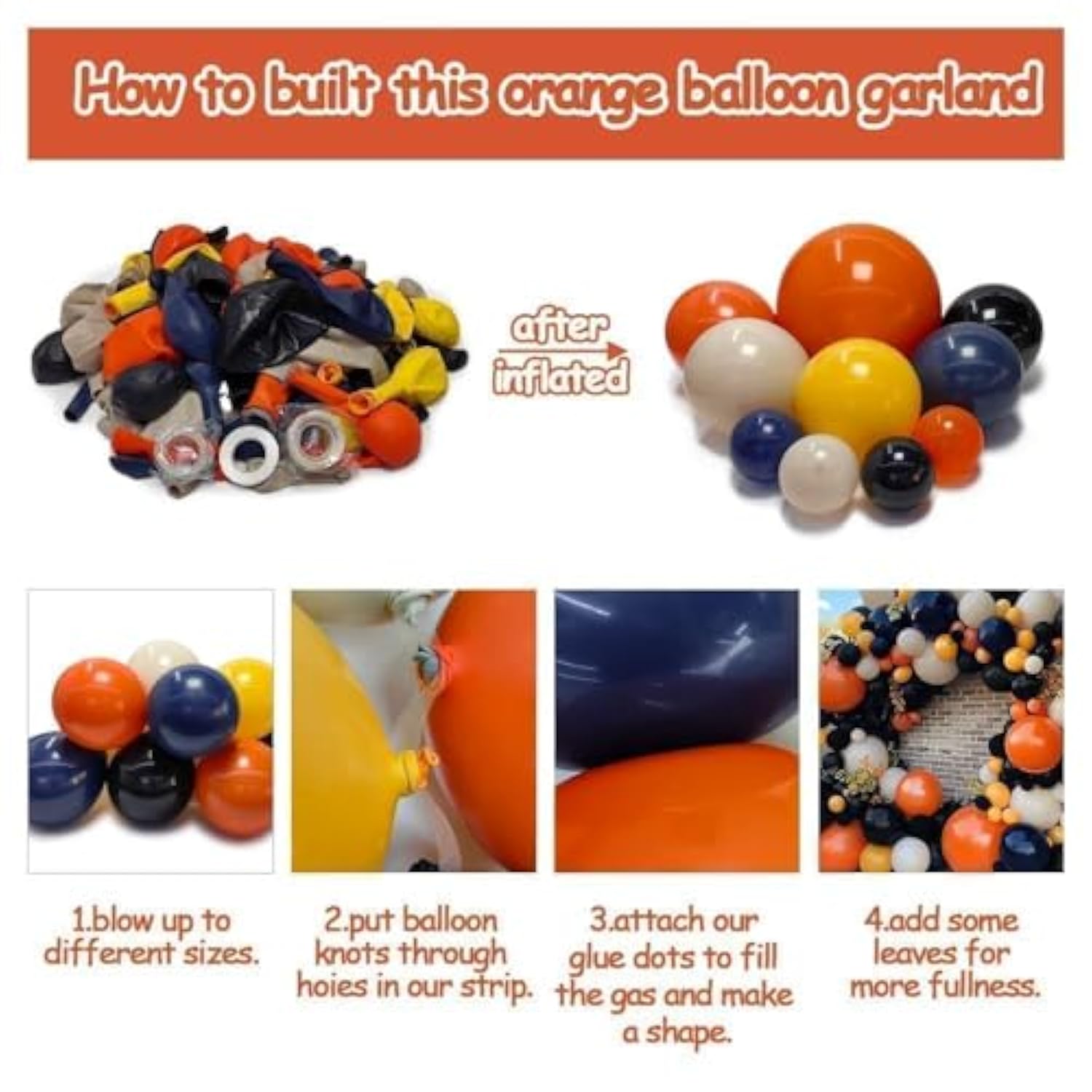 Halloween Balloon Arch Kit: Double Stuffed Blue, Orange, Black & Cream
