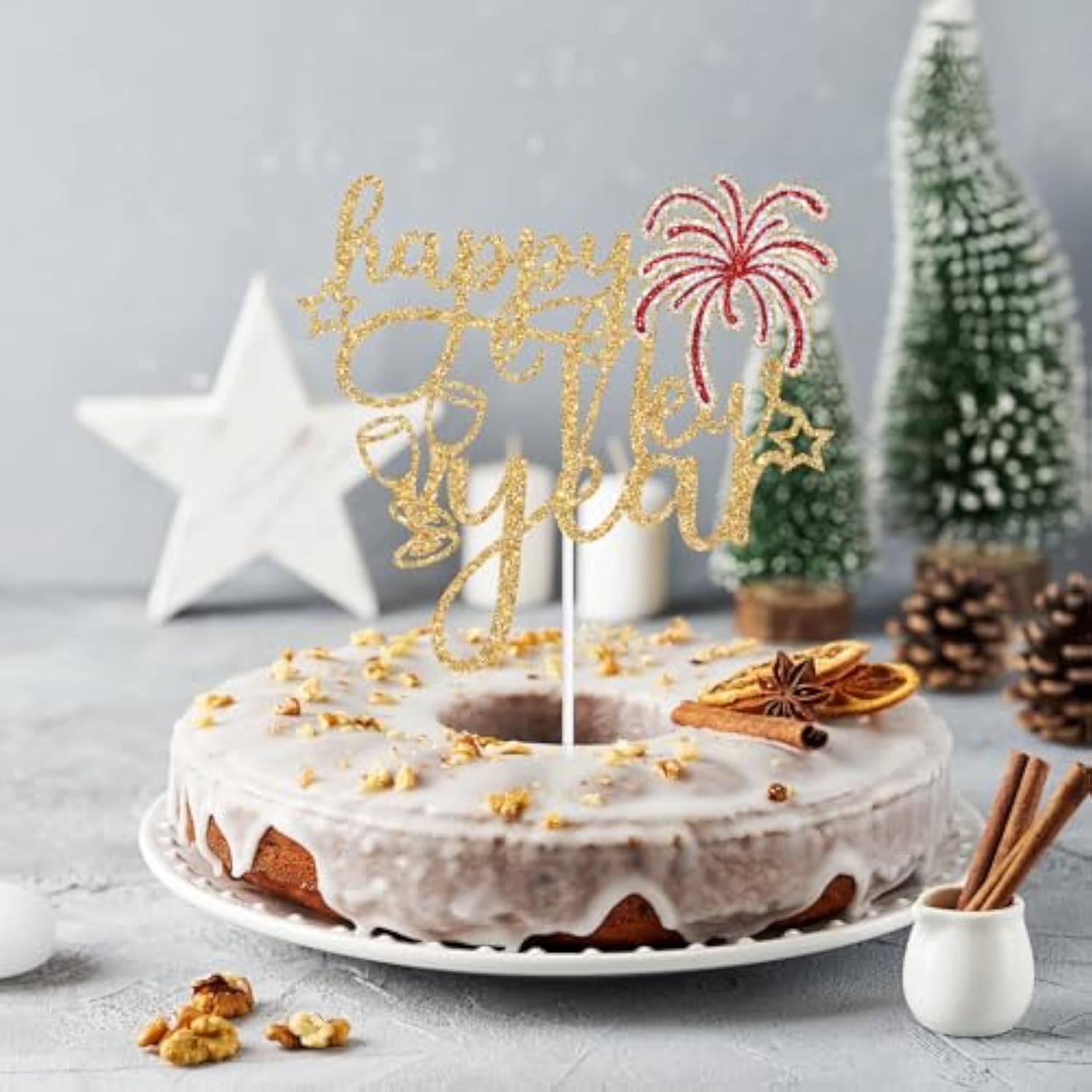 Happy New Year Cake Topper Cheers to 2026 Gold Glitter Party Decorations