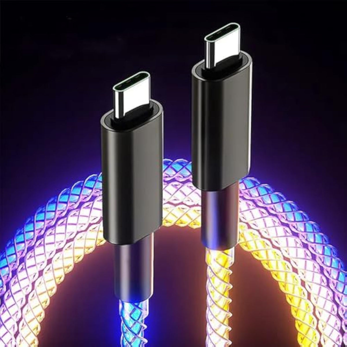 2 Packs Light Up Usb C To Type C Led Rgb Usb C Charging Cable,Fast Charging Cord For Iphone 15 Pro Max Plus, Ipad Mini Pro Air, Macbook And Galaxy Note Pixel Etc(66W 3.3Ft)