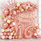 123Pcs Sweet 16 Party Decorations, 16Th Birthday Decorations For Girls With Sweet 16 Banner Balloon Number Fringe Curtain Rose Gold Pearl White Balloons For 16Th Birthday Decorations