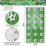 2 Pcs Soccer Birthday Party Decorations Fringe Curtains, Green Soccer Tinsel Foil Fringe Photo Backdrop Streamers for Sports Party Decorations, 3.3 x 6.6 ft