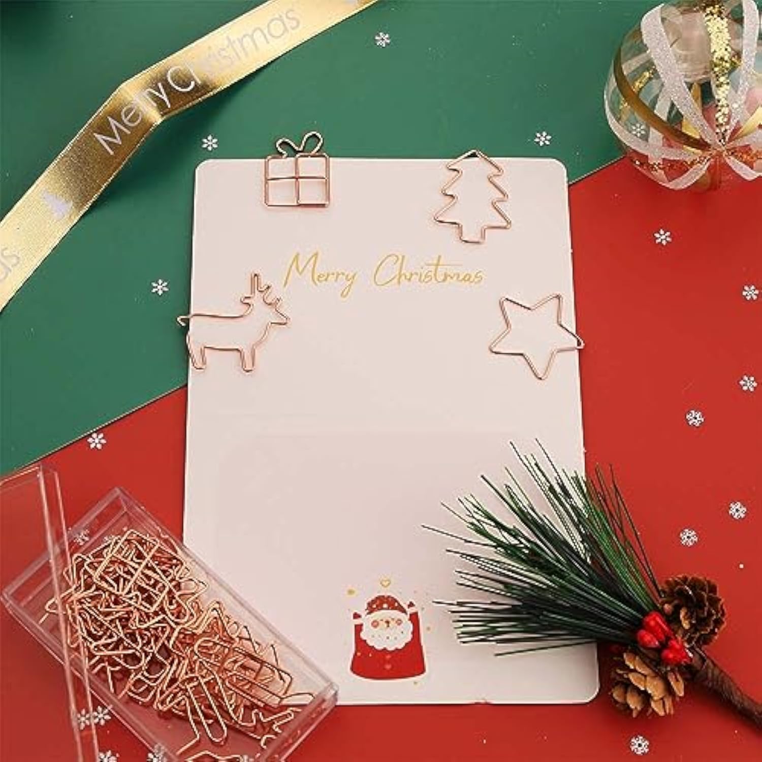 Christmas 32Pcs Cute Paper Clips, Rose Gold, Tree Gift Star Deer Shape, Funny Paperclips Bookmarks Planner Clips For Fun Office Supplies School Gifts Wedding Decoration, Exclusive Xmas Set
