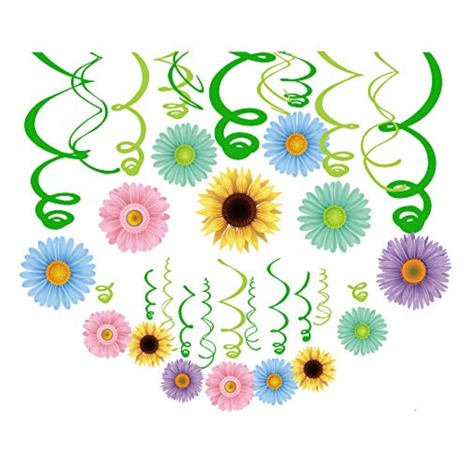 Sunflower Hanging Swirl Decorations: Summer Party Decor, 30 Count