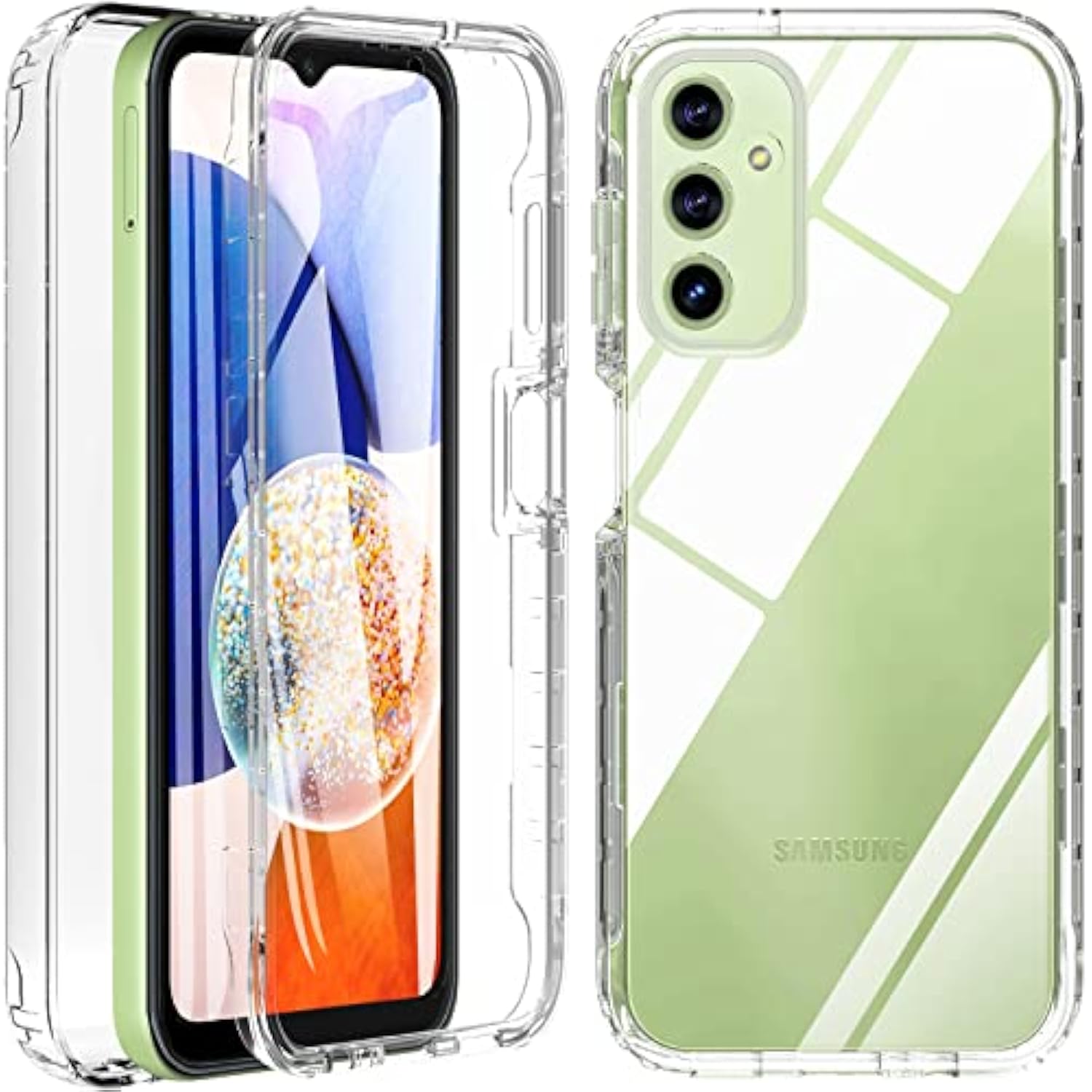 For Samsung Galaxy A14 5G Case, Samsung A14 5G/4G Phone Case With Built-In Screen Protector, 360° Full Body Military Grade Drop Protection Silicone Bumper Cover Case For Samsung A14 (Clear)