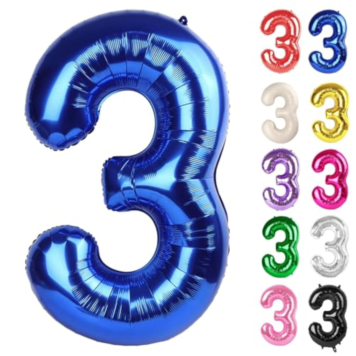 Metallic Blue Number 3 Balloon 40 Inch, 3 Balloon Number, 3Rd Birthday Decorations, Navy Blue Party Supplies For Boys Girls