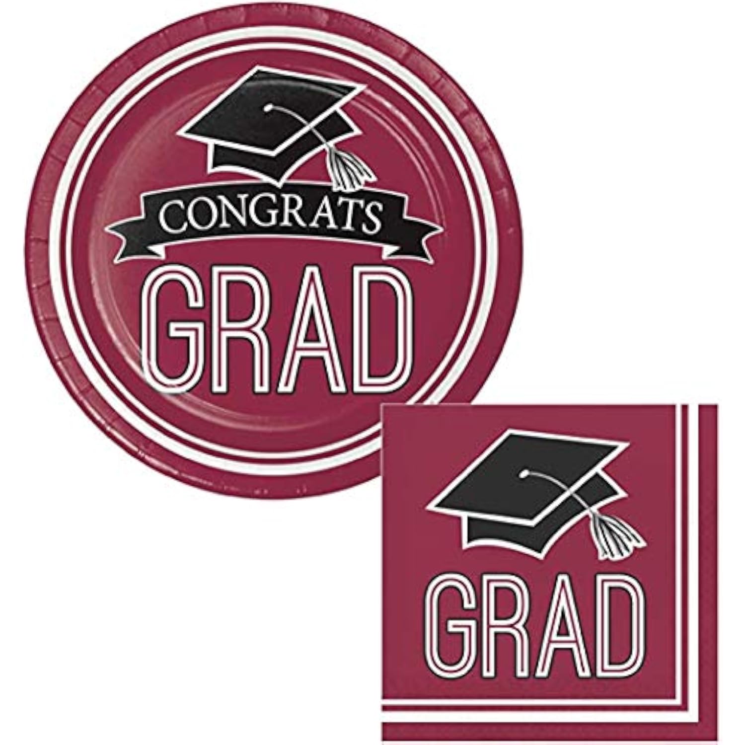 Burgundy School Spirit Graduation Party Supplies - (36) 7-Inch Plates & (36) Lunch Napkins - Congrats Grad Design - Perfect For Celebrating!