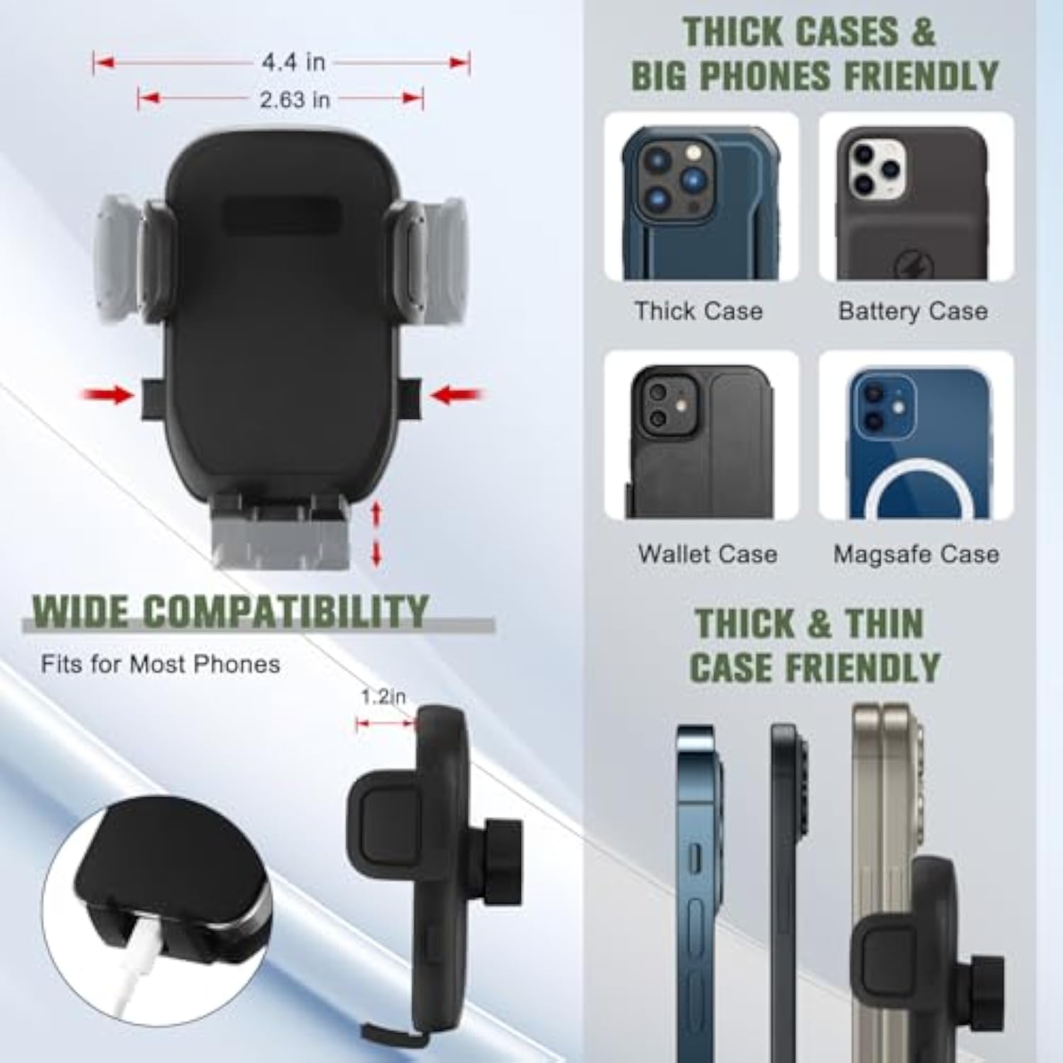 2 In 1 Phone Holder For Car With 360°Rotation & Long Arm Cup Holder Cell Phone Holder For Car Compatible With 4-7 Inches Smartphones