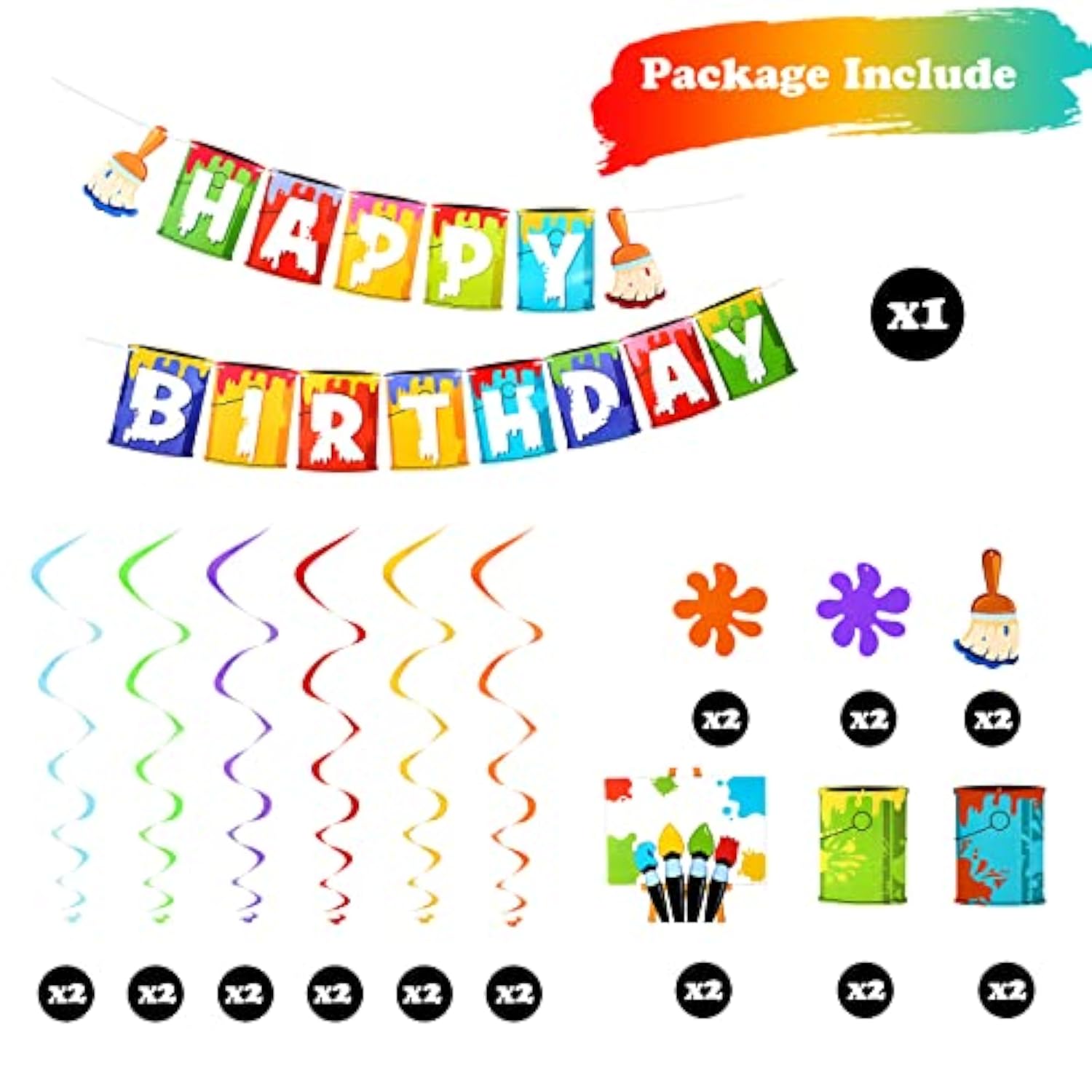 25 Pieces Art Painting Party Decorations Includes 1 Happy Birthday Banner 12 Painting Birthday Card And 12 Art Hanging Swirl For Party Supplies