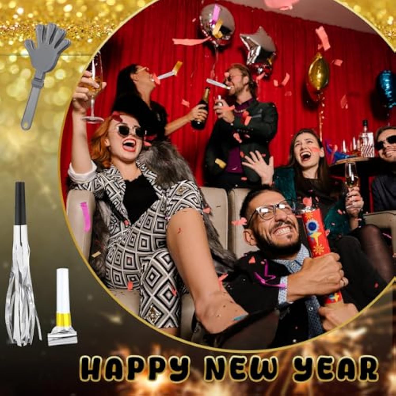 60 Pcs Silver New Year Party Noisemakers Kit 2026