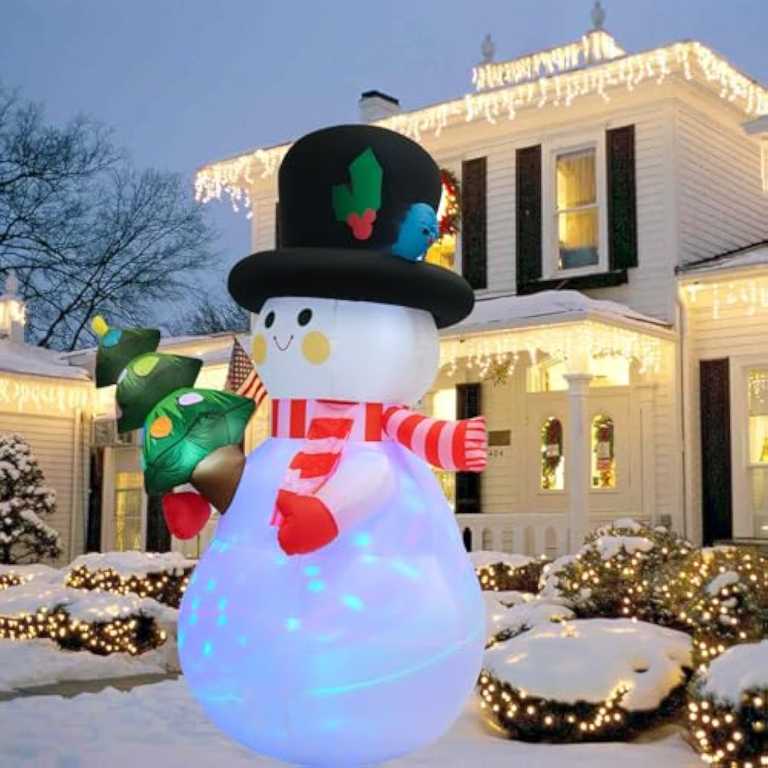 8 Ft Christmas Inflatables Snowman Yard Decoration, Blow Up Snowman With Christmas Tree Outdoor Decoration With Rotating