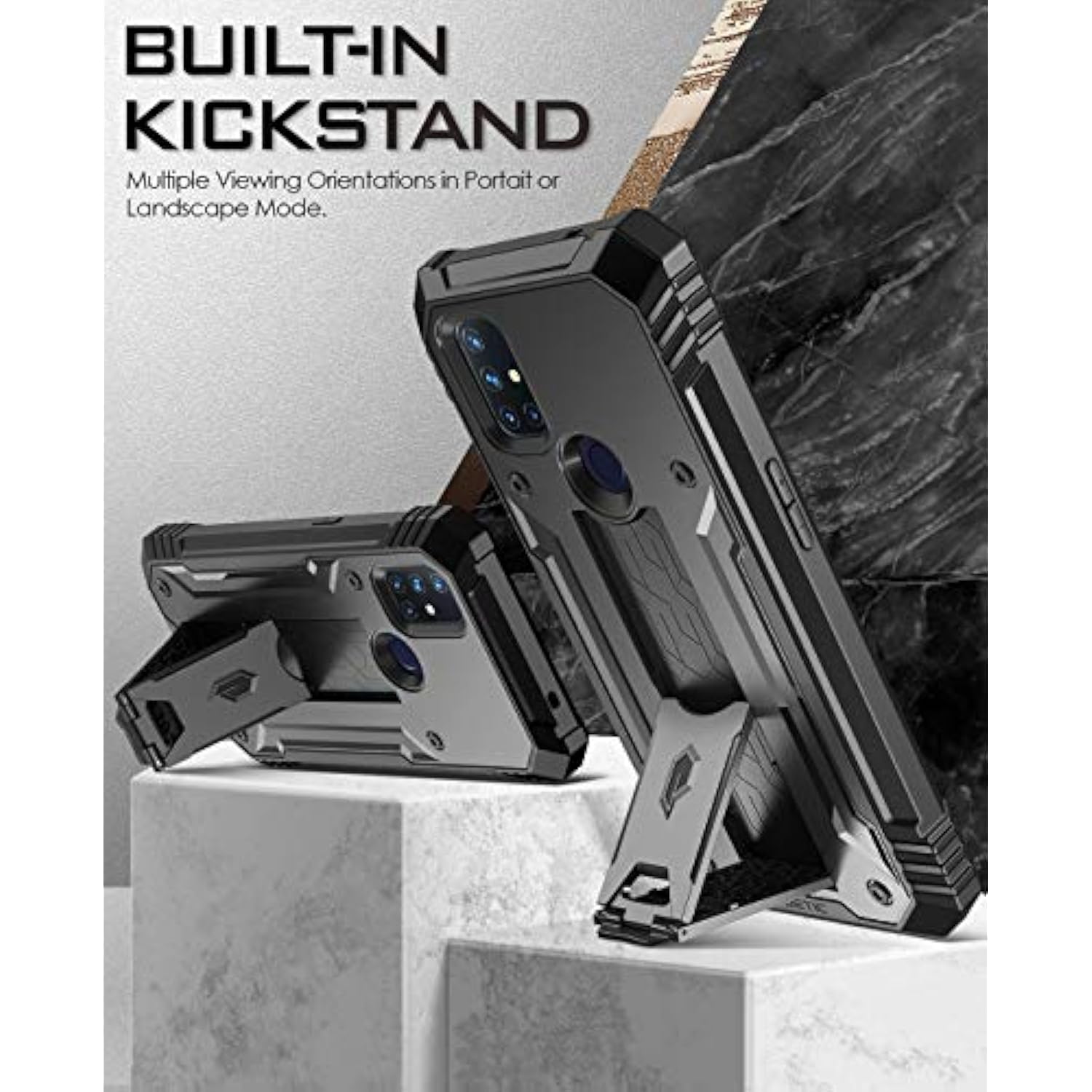 Revolution Series Case For Oneplus Nord N10 5G, Full-Body Rugged Dual-Layer Shockproof Protective Cover With Kickstand And Built-In-Screen Protector, Black