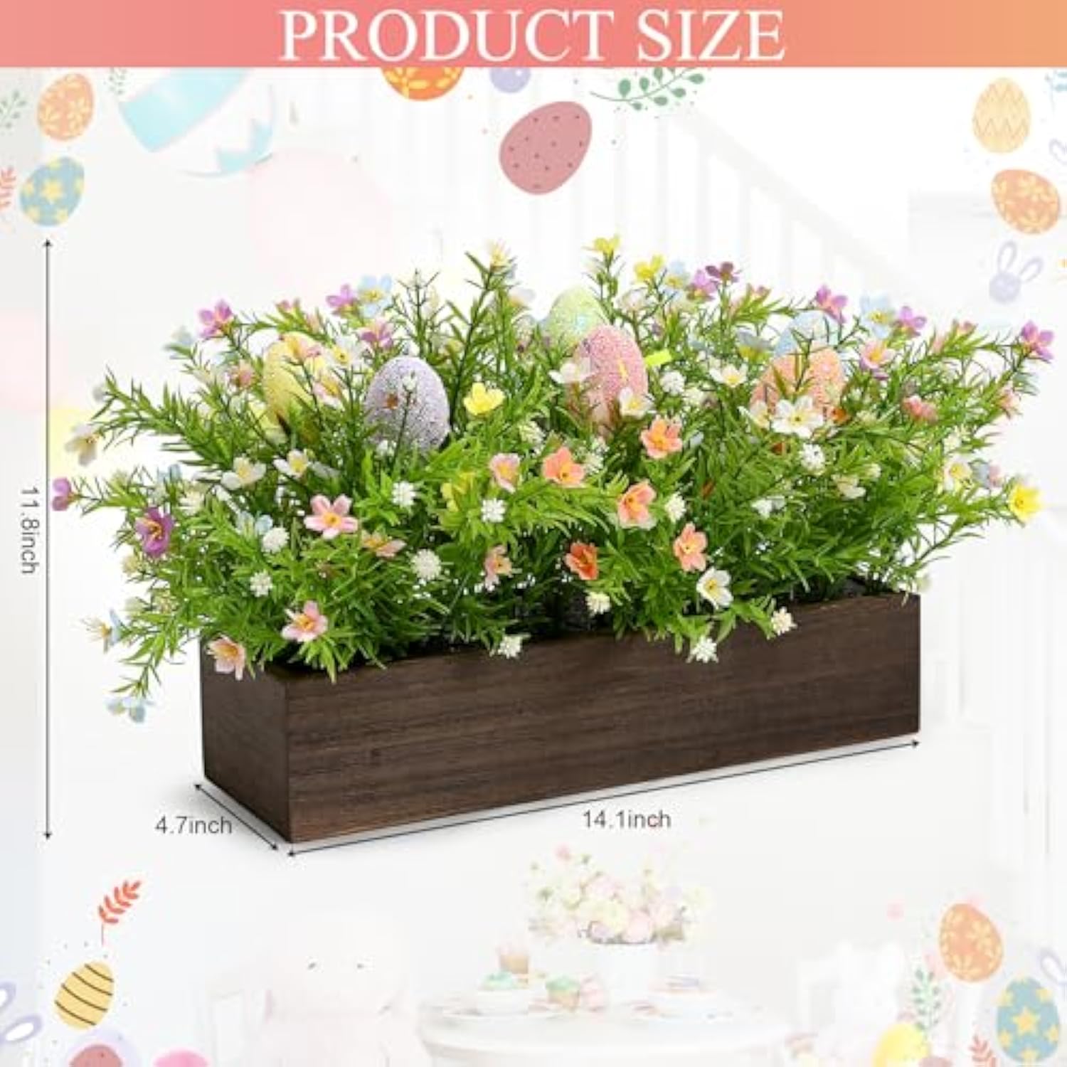 Easter Flower Table Centerpieces, Spring Pre-Made Artificial Flowers Centerpiece Decor With Egg For Spring Floral, Farmhouse Table Decoration With Wooden Tray For Home Office Dining Room Party