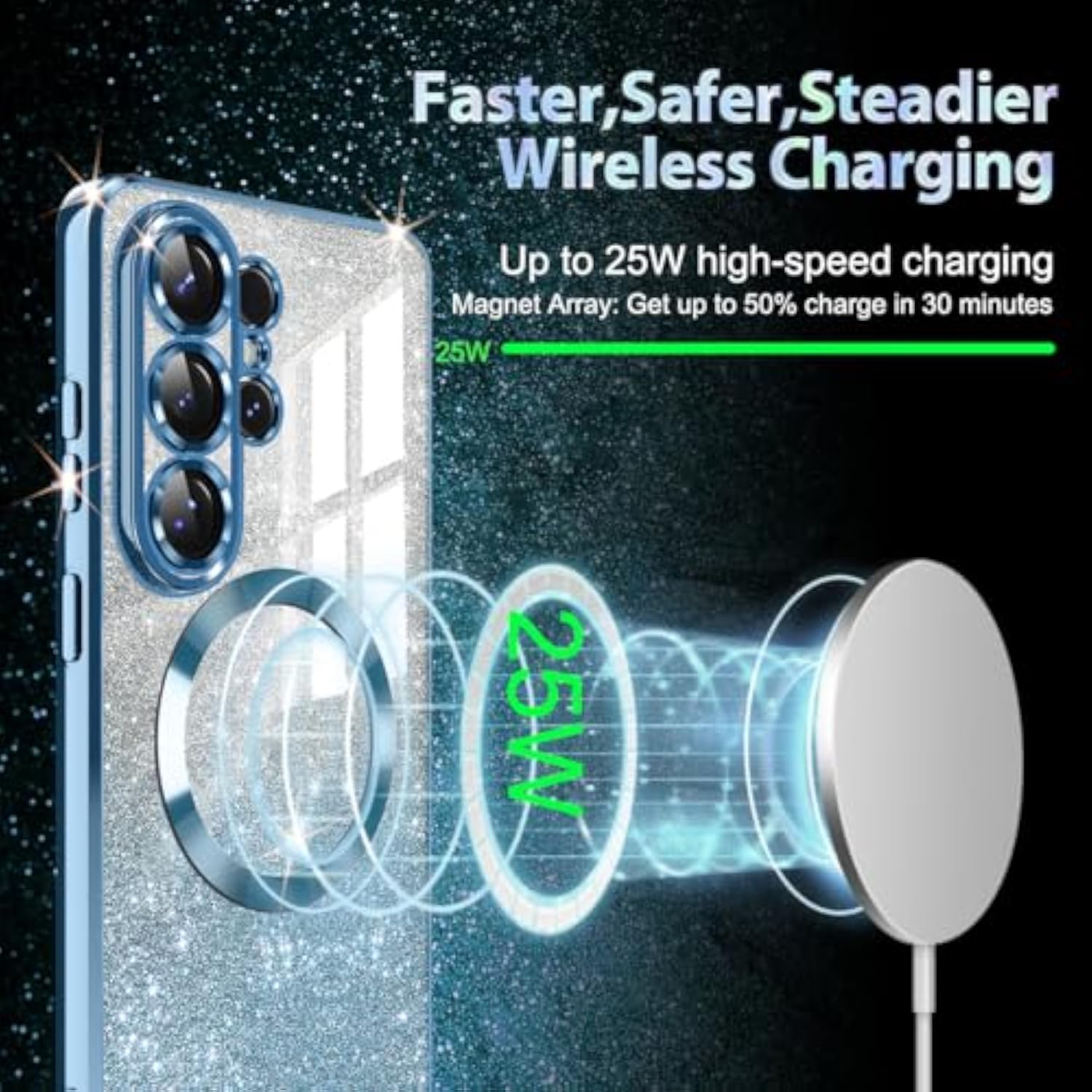 Galaxy S26 Ultra Case with MagSafe Compatible Clear Magnetic Glitter Gradient Sparkle Luxury Plated Soft TPU Bumper Full Camera Lens Protector for Samsung Galaxy S26 Ultra 5G Blue