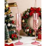 24 Pack Pink Plastic Champagne Flutes - Pink 6 Oz Disposable Champagne Glasses - Square Plastic Toasting Glasses For Party Birthday Anniversary Wedding