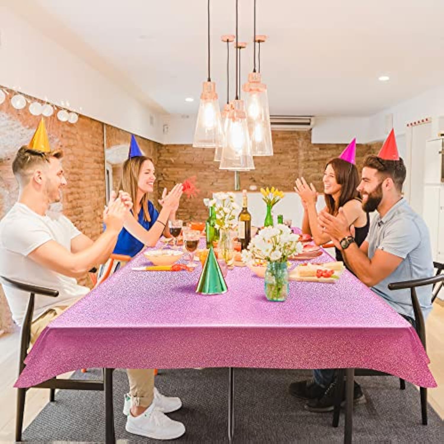 2 Pcs Pink Holographic Plastic Tablecloths Laser Table Covers 40" X 108" Foil Disposable Table Cloths For Party Birthday Wedding Christmas Holiday Party Decorations