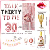 53-pc rose gold “Talk 30 to Me” balloons, backdrop & banner for 30th birthday decor