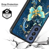 OOK Compatible with Samsung Galaxy S21 FE Case,[Built in Screen Protector] Anti Slip Shockproof Protective Case for Samsung Galaxy S21FE Blue Butterfly