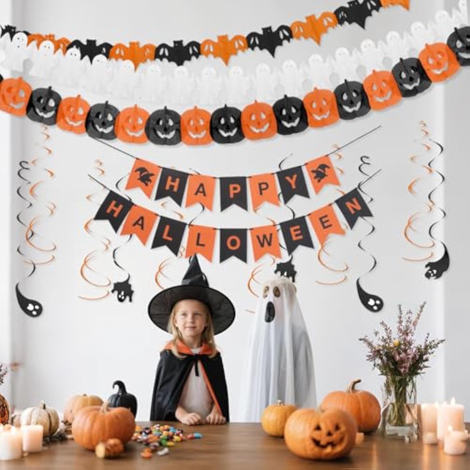 Halloween Party Decorations Set 14Pcs Happy Halloween Banner Ghost Swirl Garland