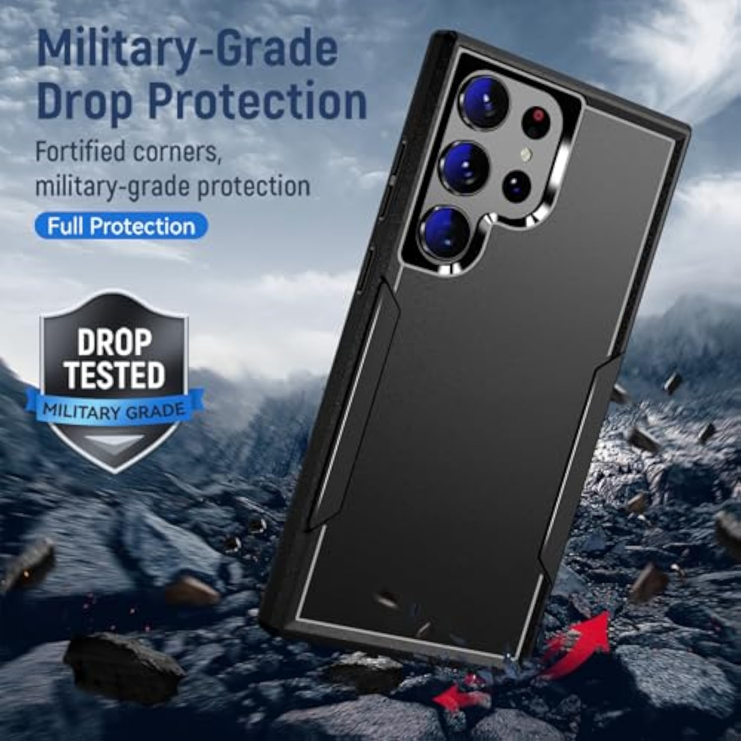 For Samsung Galaxy S23 Ultra Case With Screen Protection: Heavy Duty Protective Shockproof And Scratch Proof Cell Phone Case For Samsung Galaxy S23 Ultra-Black