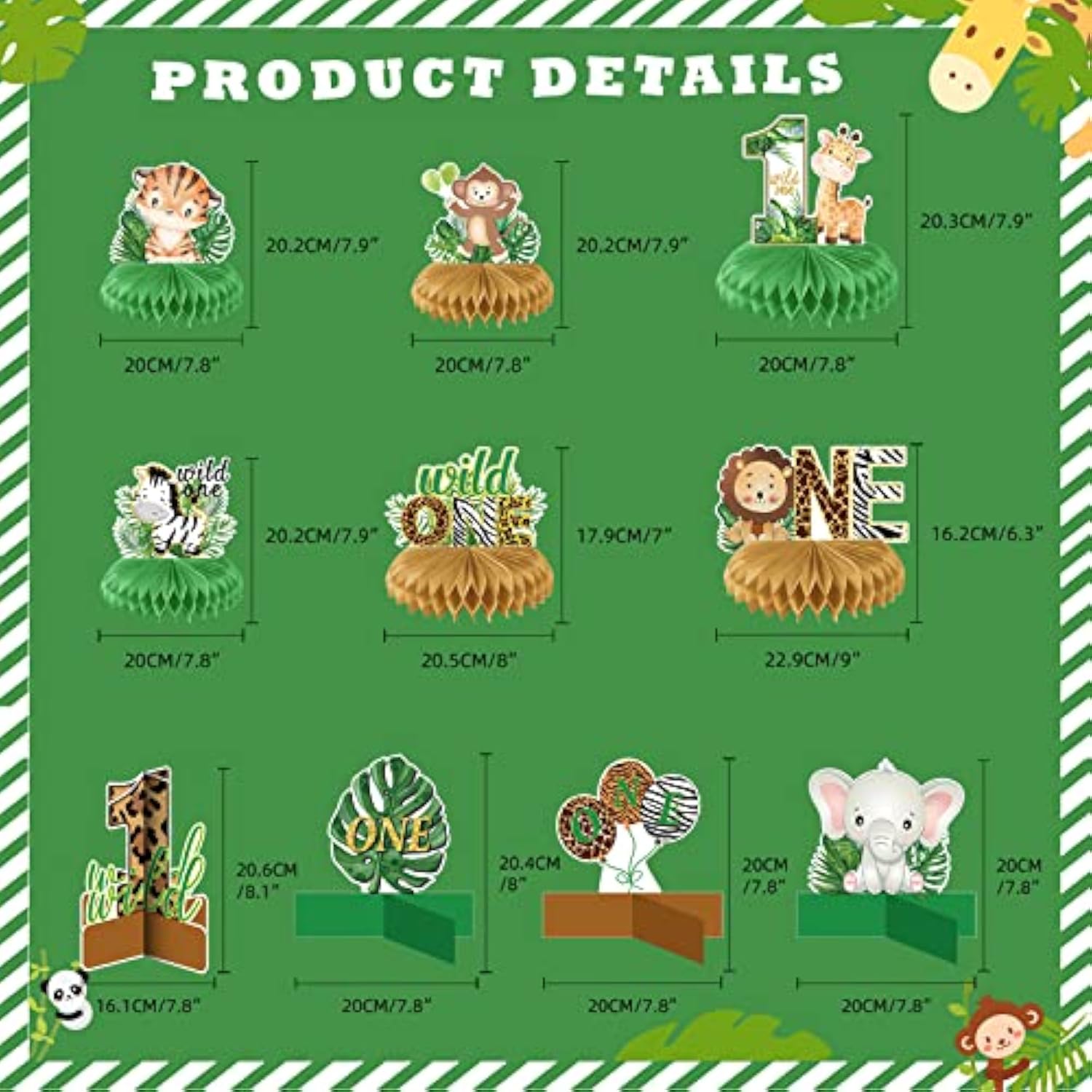 10pcs Wild One Safari Honeycomb Centerpieces for Boys/Girls Jungle Party Decor