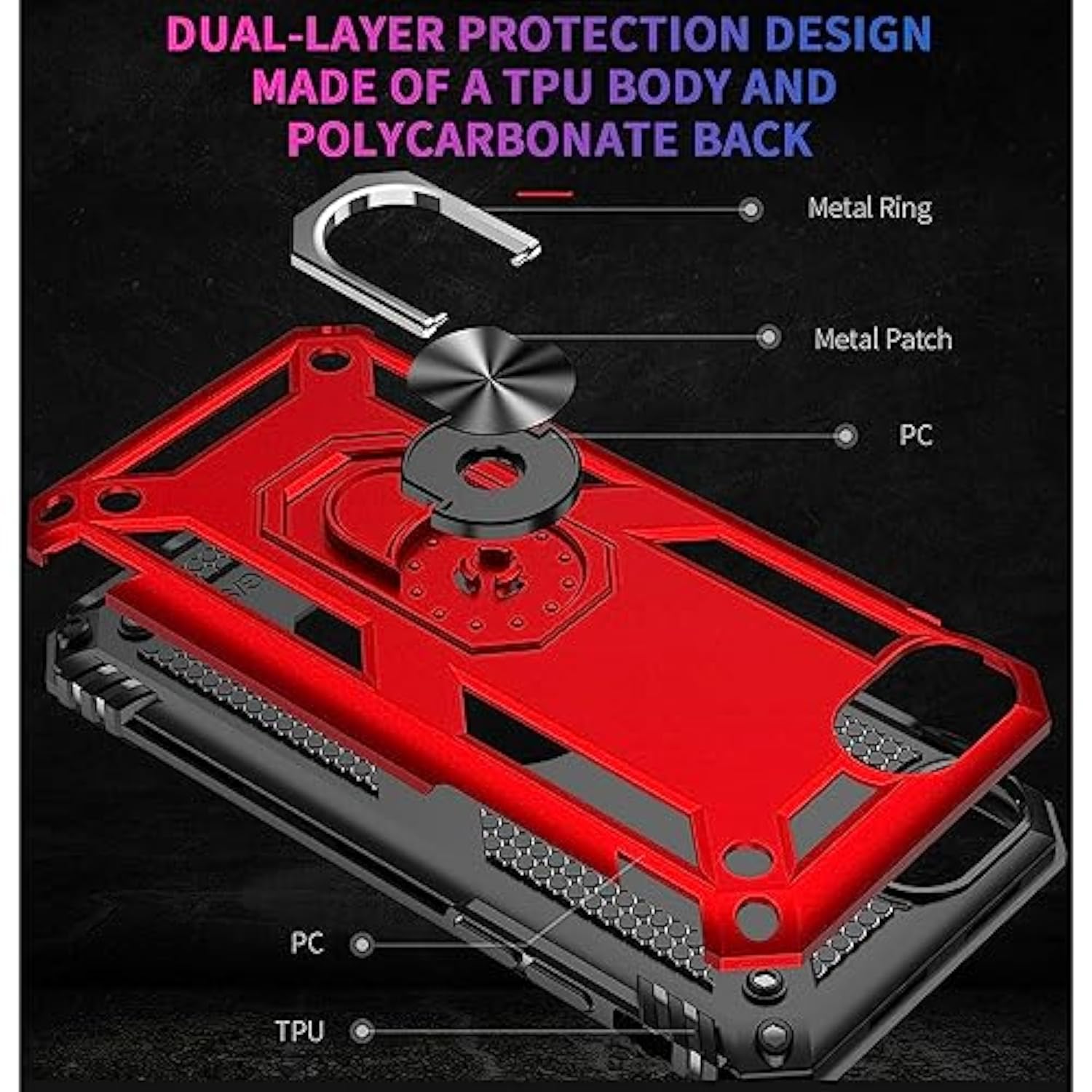 For Iphone 8 Case, Iphone 7 Case, Iphone Se 2020/2022 Case With Screen Protector, Military Grade Protective Cases With Ring For Iphone Se (Red)