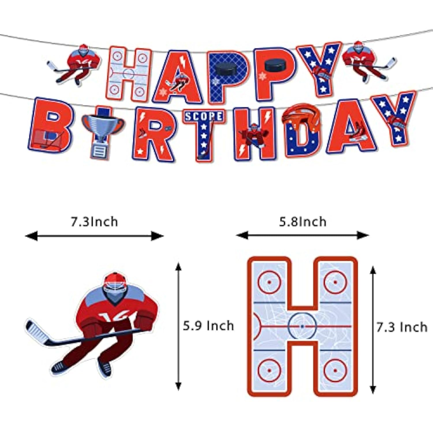 Ice Hockey Party Happy Birthday Banner-Hockey/Sports Games/Match Themed Party Decorations Supplies Hockey/Sport Birthday Party Decorations Supplies Favors Decor