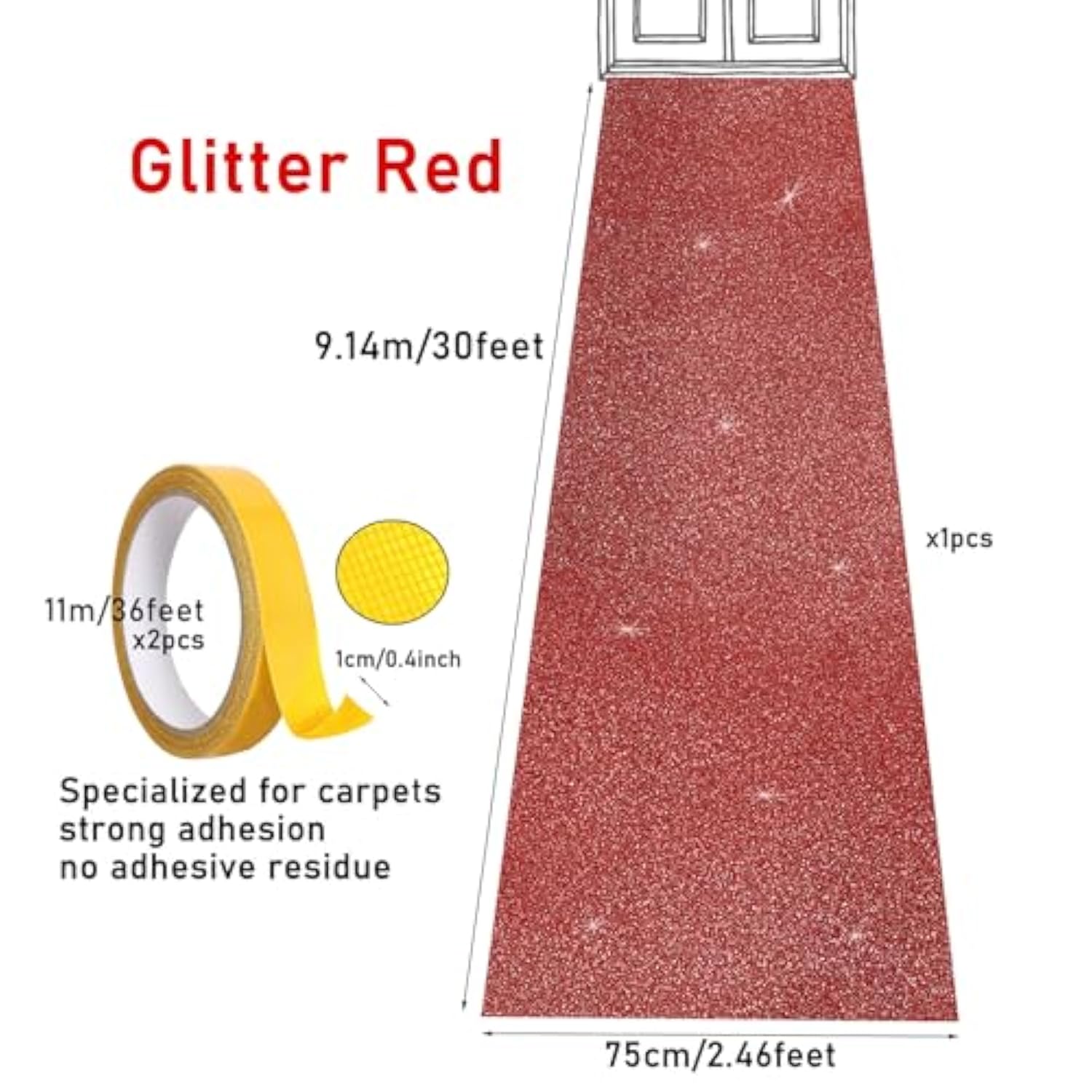 Carpet Runner Runway Rug, Glitter Red Carpet Runner 55 Gsm Thickness (2.46 X 30Feet) For Wedding Party Hallway Rug, Christmas Xmas Thanksgiving