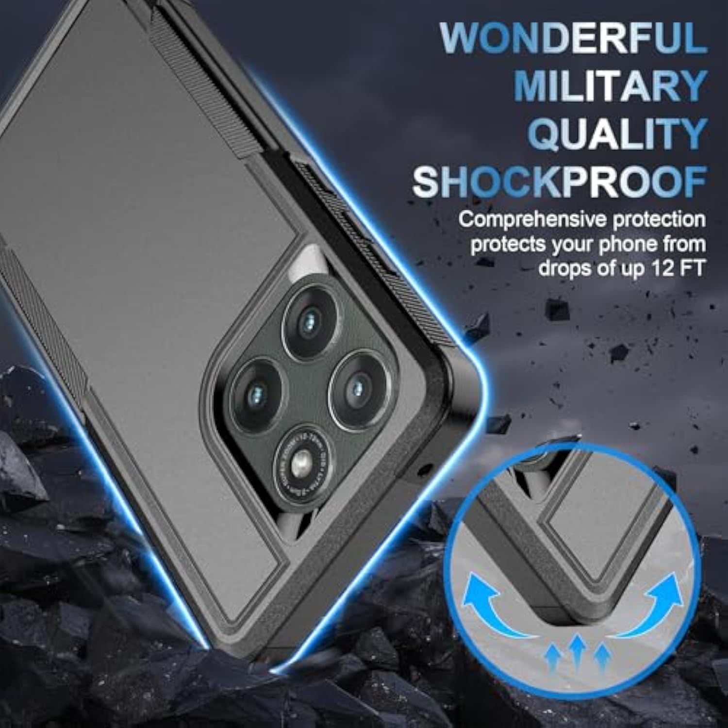 For Motorola Moto Edge 2025 Case With Tempered Glass Screen Protector Heavy Duty Drop Protection,Full Body Rugged Shockproof Dustproof Protective Phone Cover Military Bumper Tough, Black